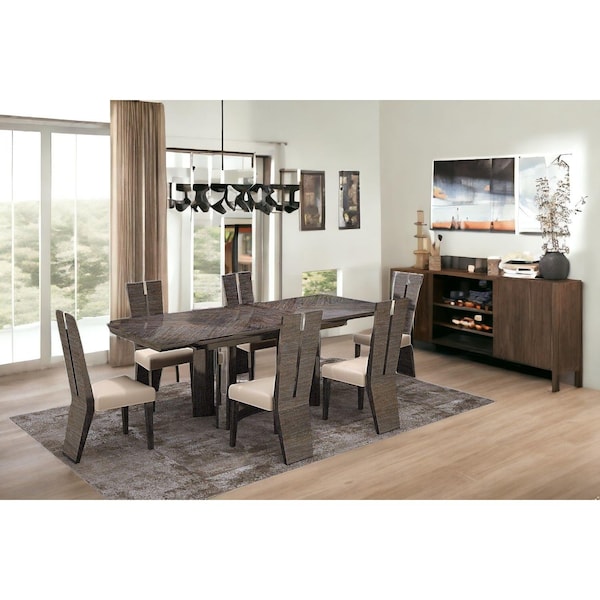 Homeroots Gray Dining Table & 6 in. Chair Set 98.5 x 43.5 x 30 in. 366215 - main